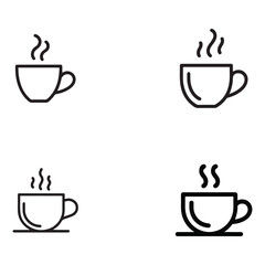 Minimalist Hot Coffee Mug Line Art Icon Set