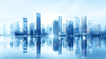 Obraz premium Blue cityscape skyline reflection modern architecture urban buildings business district background wallpaper