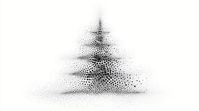 A minimalist black and white illustration of a stylized Christmas tree, showcasing a unique dot pattern that evokes a sense of modern artistic flair and holiday spirit.
