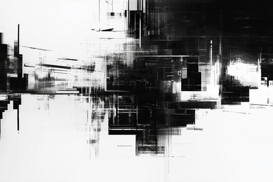 Abstract futuristic cyberpunk displacement map for 3d rendering. Random distorted black white broken glitch screen background. Digital as manual, lo-fi retro video noise overlay 