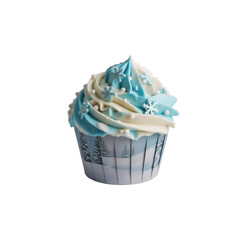 Delicious frosted cupcake with sprinkles isolated on transparent background