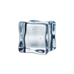 Clear ice cube with water droplets isolated on transparent background