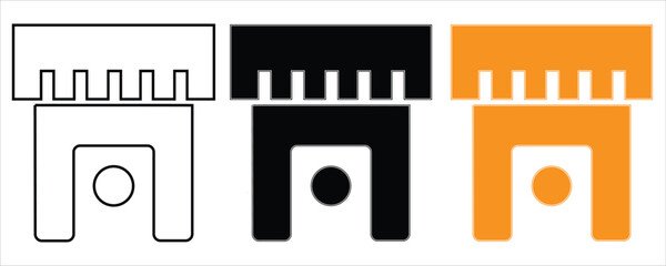 Set of three abstract castle turret icons isolated on