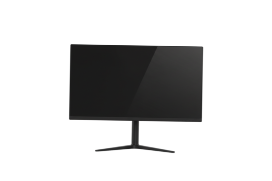 Modern flat screen computer monitor on a black stand against a background