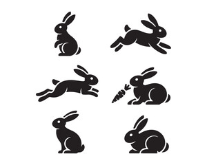 rabbits eating carrots, Sitting, jumping, Running vector silhouette illustratioin set collection