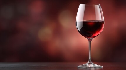 Elegant Red Wine Glass on Wooden Table with Soft Focus Background in Romantic Wine Bar Atmosphere, Perfect for Wine Lovers and Celebrations