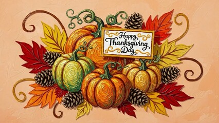 Thanksgiving composition with pumpkins and leaves