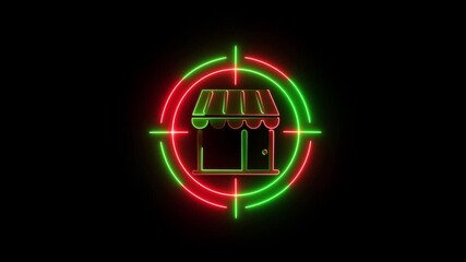 Glowing neon line of target market icon on black background. Target market advertising HR finding candidate for job vacancy finding customer or client people focus group research concept. 4k video