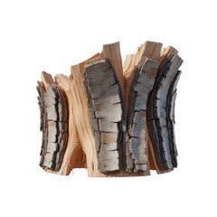 Stack of birch firewood isolated on transparent background