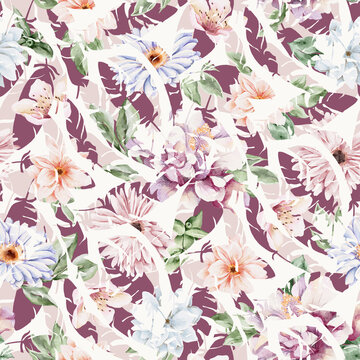 watercoloer floral seamless pattern design