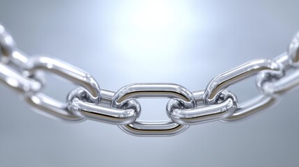 Obraz premium Close-Up View of a Shiny Metal Chain Link Glimmering in Soft Light with a Smooth and Reflective Surface for Industrial and Decorative Purposes