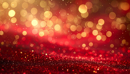 赤と金の光がきらめく優雅なクリスマスボケ背景
– Elegant Christmas Bokeh Background in Red and Gold with Soft Sparkles