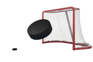 Hockey puck approaching a net on a background