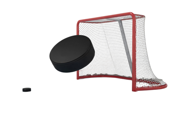 Hockey puck approaching a net on a background