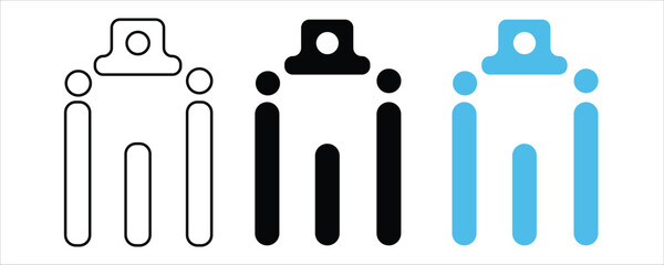 Collection of spray can icons in outline, black, and blue styles, isolated on