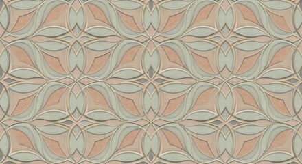 Intricate geometric tile pattern featuring harmonious pastel tones and symmetrical floral motifs
