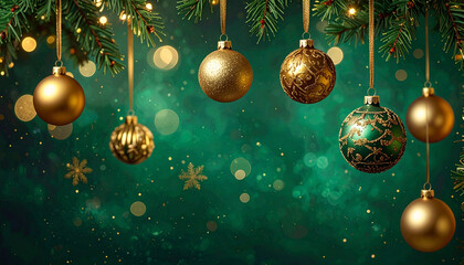 深い緑に黄金の光がきらめくクリスマスボケ背景
– Festive Christmas Bokeh Background in Deep Green and Soft Golden Glow