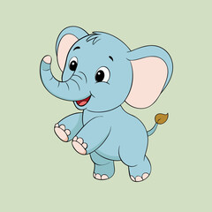 Adorable cartoon baby elephant with big ears and a playful trunk waving