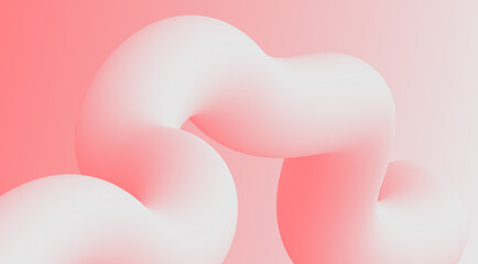Wavy 3D ribbon curl. Wavy line, stripe shape, form in white, light rose, flamingo, blush pastel smooth gradients, twisting dynamically across a smooth, bright background. Futuristic web design