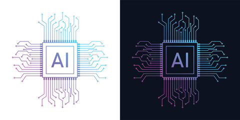 Artificial Intelligence AI Microchip with Neural Circuit Design. Vector Illustration of an AI Processor with Neural Circuitry Representing Machine Learning, Deep Learning and Intelligent Systems