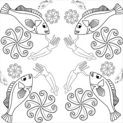 Seafood Outline Texture Pattern with Fish and Octopus – Hand-Drawn Marine Illustration