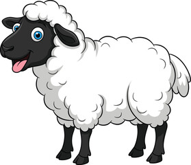 Cute and Happy Cartoon Sheep with Fluffy White Wool and Black Face, Friendly Farm Animal Mascot Vector Illustration for Agriculture and Livestock