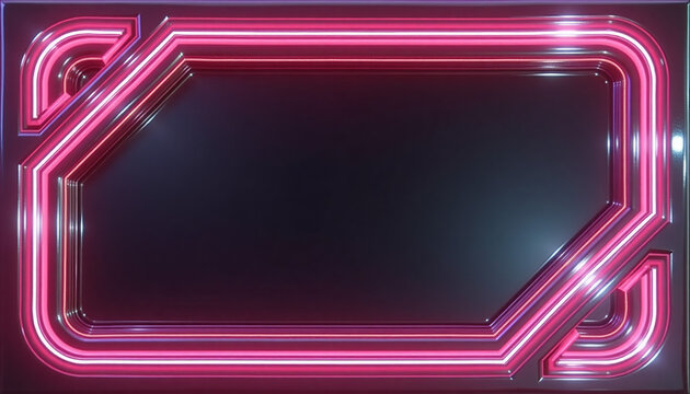 Glossy retro-future border with atomic-style arcs and subtle magenta rim light, copy space