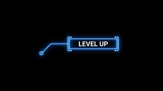 Blue Neon Callout Box with the phrase LEVELUP on a Black Background level up text - Powered by Adobe