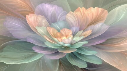 Abstract Pastel Bloom with Intricate Veined Petals and Soft Ethereal Glow