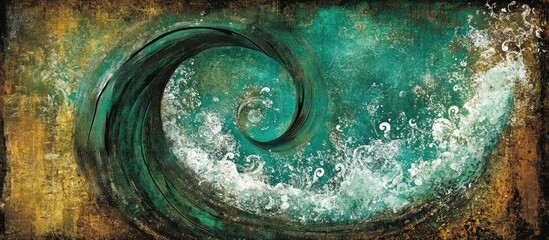Abstract Teal Swirl: Textured Artwork with Spiraling Lines and Waves