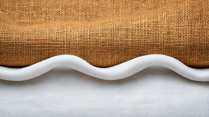 Textured fabric layers featuring burlap, smooth white cotton, and wavy edges ideal for artistic backgrounds, fashion design, and textile projects