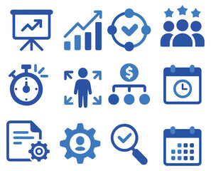 Business Growth Icons &ndash; Graph, Teamwork, Statistics, Performance Symbols
