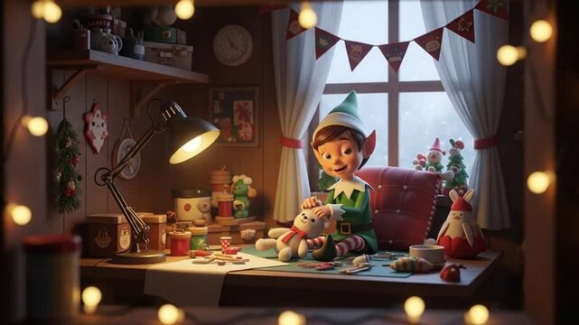Enchanting christmas eve: Santa's dedicated elf crafts heartwarming gifts in his cozy workshop