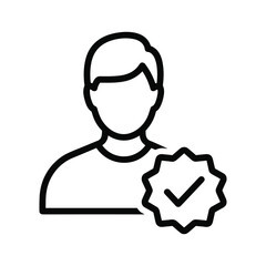 User profile with a checkmark badge icon, representing verification and approval, isolated on