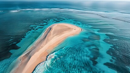 Fototapeta premium Aerial view of tropical sandbar island in turquoise ocean water paradise destination exotic beach travel location