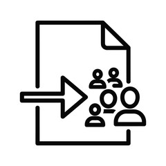 Document with arrow pointing to people, symbolizing data entry, user registration, or customer onboarding isolated on white