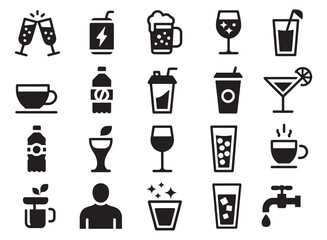 Beverage Icons Collection &ndash; Drinks, Glasses, Cups, Juice, Coffee Symbols