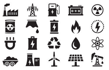 Electric Energy Icons Set &ndash; Power, Solar, Battery, Renewable Symbols