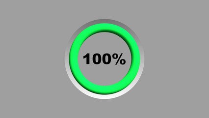 3D circular progress bar at 100 percent completion on the transparent background loading circle