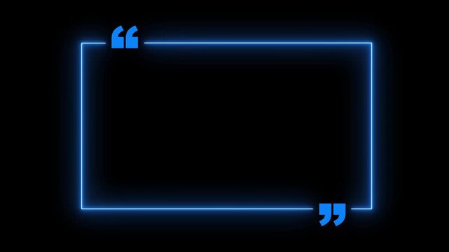 Blue Neon Quote Box With Quotation Marks On Black Background abstract bright