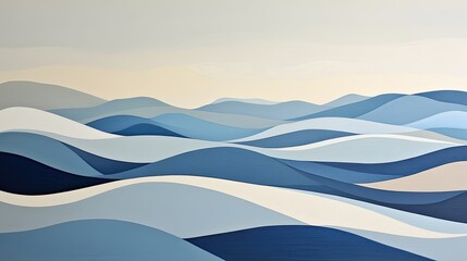 Abstract Blue Waves: Serene Landscape of Layered Colors and Forms