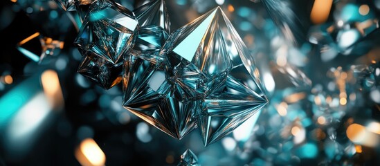 Abstract Crystal Cluster: Teal and Gold Reflections, Geometric Precision