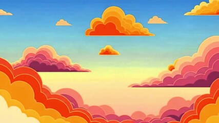 Video, 2D animation of clouds in the afternoon for children's backgrounds, presentations, advertising video assets