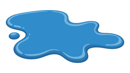 A blue puddle of liquid with a small droplet to the side