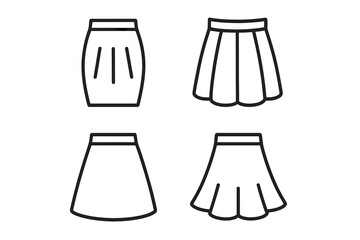 Fototapeta premium Minimalist outline icons collection featuring various female clothing skirts and apparel styles