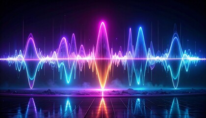 Rainbow waveform pulses in mirrored dusk—ritual of sonic emotion and digital reflection, where chromatic waves and surreal shadows choreograph the emotional architecture of rhythm, voice, and spectral
