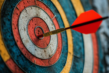 Abstract visual of a target dartboard with an arrow in the bullseye, representing goal achievement