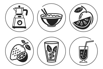 Minimalist juice and smoothie bar icon set