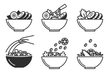 Obraz premium Minimalist black salad bowl icons set