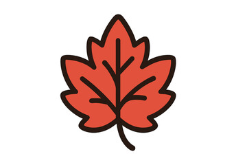 Stylized red maple leaf icon with thick dark outlines representing autumn season